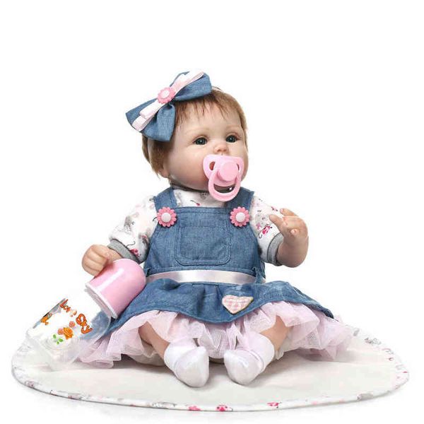 

43cm brown hair reborn baby doll adorable soft lifelike simulation bebe toys for girls aa220325