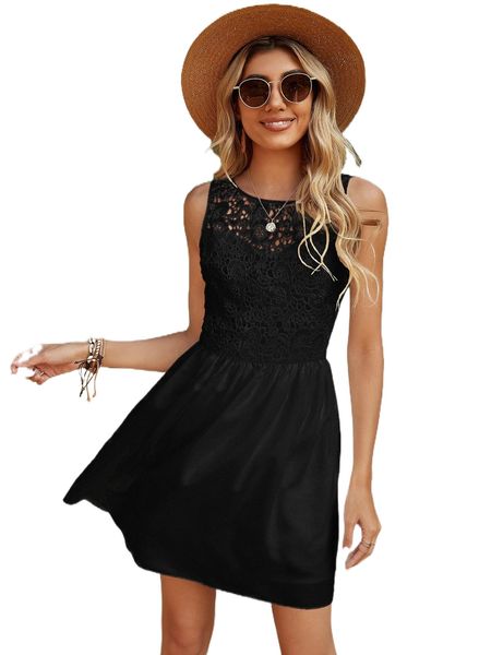 

solid guipure lace dress e9vo#, Black;gray
