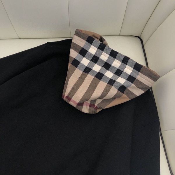 

men's hoodies sweatshirts bby hoody designer hoodie tide brand burb hooded sweater classic plaid stitching loose os pullover men women, Black