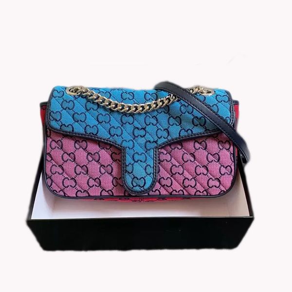 

hh luxurious designer ladies bag denim frosted canvas loulou handbag washed classic denim color metal chain single room jacquard messenger b