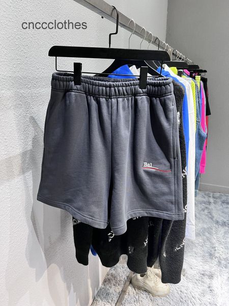 

family b right couple high version paris ins fashion brand classic cola embroidered dark blue grey loose shorts, White;black