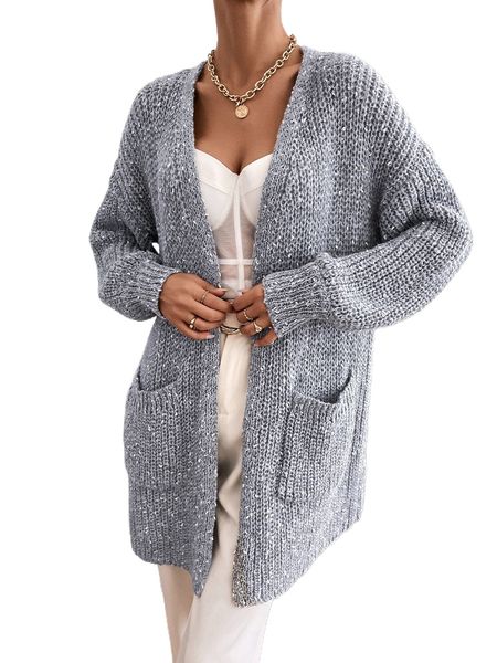 

rib-knit dual pocket drop shoulder cardigan m5ez#, White;black