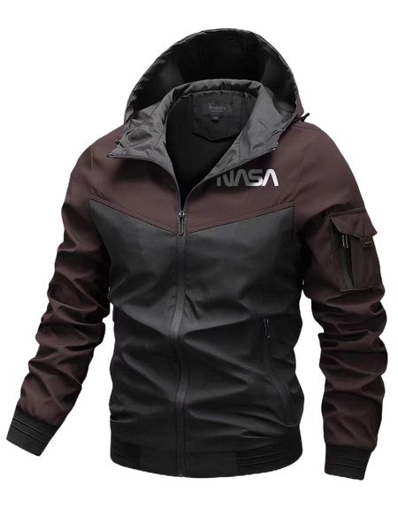

men letter graphic colorblock jacket u92y#, Black;brown