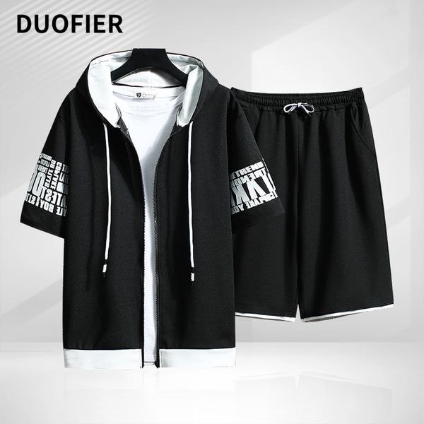 

mens casual tracksuits sportswear zipper tshirt shorts two piece sets summer fashion jogging suit men outfits gym clothes 220602, Gray
