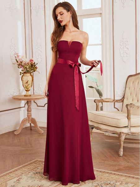 

ever-pretty mesh insert belted chiffon tube prom dress 75v5#, Black;gray