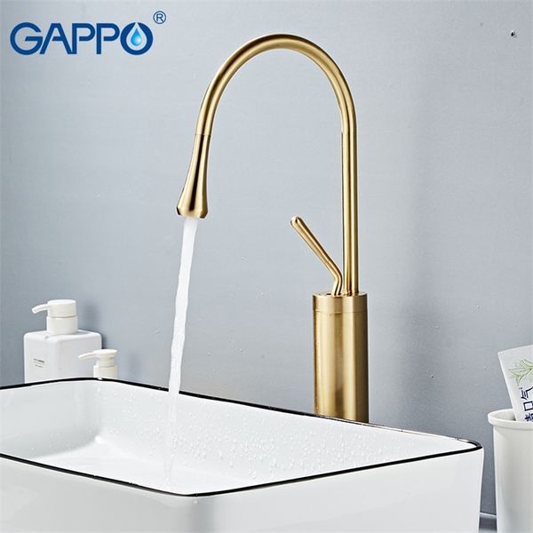 Gappo Yeni Havza Musluğu Modern Pirinç Karıştırıcı Musluk Banyo Havzası Su Lavabo Mikser Altın Fırça Uzun Musluklar Torneira T200107