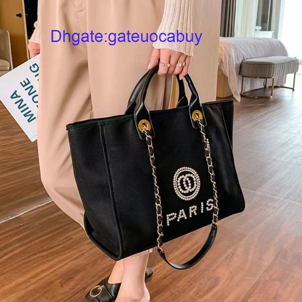 

luxury women fashion evening bags brand ch handbags pearl beach bag designers female canvas portable high-capacity classic trend big handbag, Black;red
