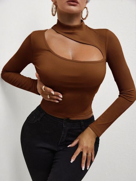 

sxy cutout front rib-knit tee d9pc#, White