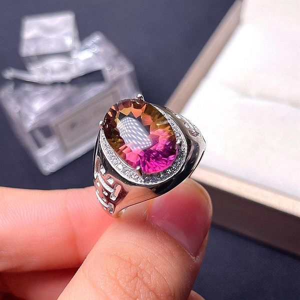 Кластерные кольца, владельцы магазинов рекомендуют специальные продукты натуральное аметрин мужское кольцо 925 Серебряное двухцветное двухцветное драгоценный камень редкий GemCluster