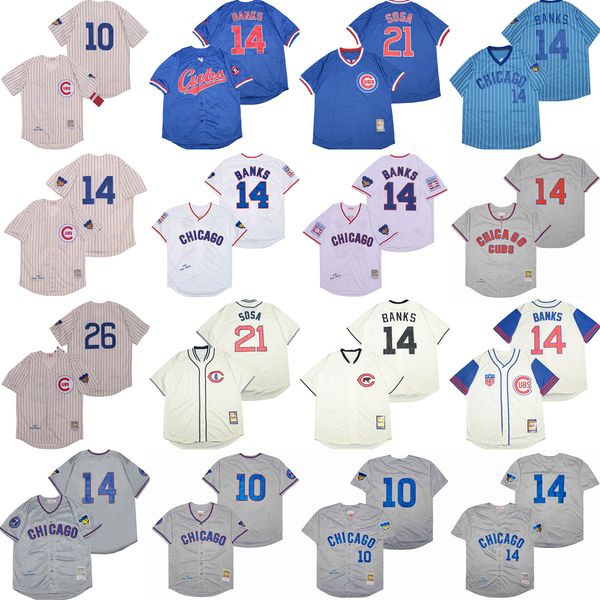 

throwback 1916 1929 1942 vintage baseball 14 ernie banks jerseys 10 ron santo 21 sammy sosa 26 billy williams 1957 1968 1969 1994 retro blue, Blue;black