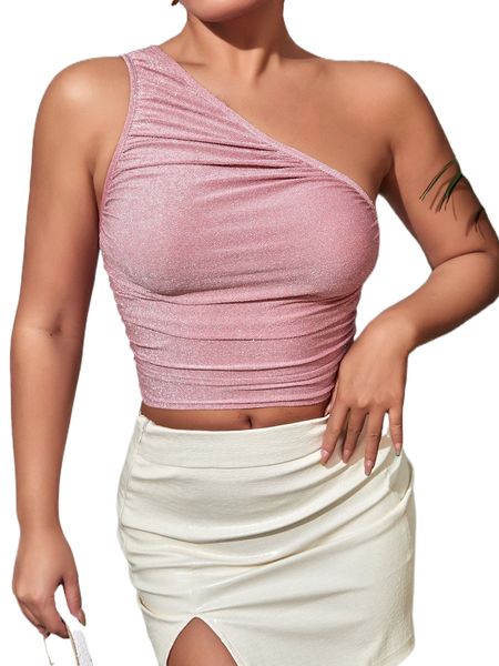 

petite one shoulder ruched metallic c7ac#, White