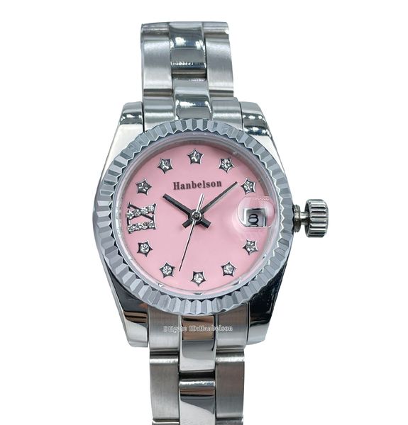 Orologio meccanico da donna in argento 28mm Quadrante con diamanti rosa Orologi automatici a carica automatica Orologio da polso elegante in acciaio inossidabile