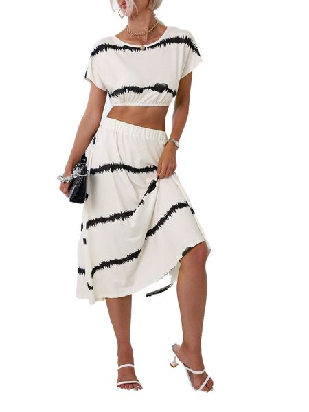 

tie dye crop & skirt set q5ve#, White