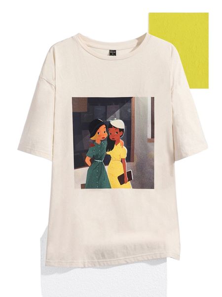 

x zhen liu drop shoulder figure graphic tee 93ja#, White