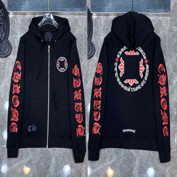 

fashion mens classic hoodies designer luxury zipper ch sweatshirts horseshoe sanskrit cross print pullover hooded sweater women jacket 8avg, Black