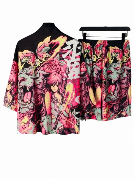 

men figure graphic kimono with drawstring waist shorts without tee t0gy#, Gray