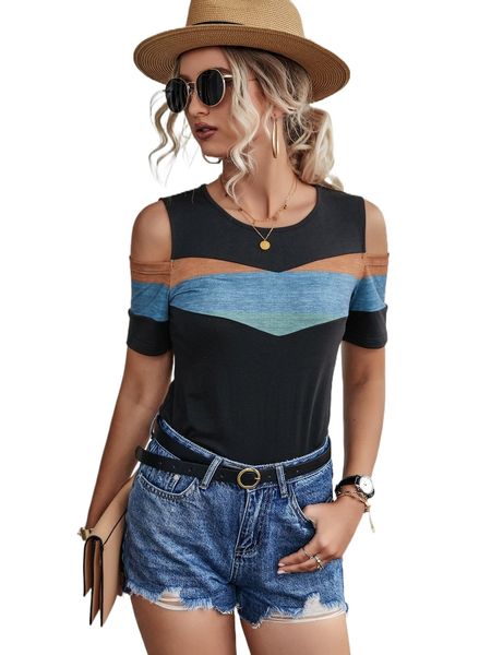 

color block cold shoulder tee d1ov#, White