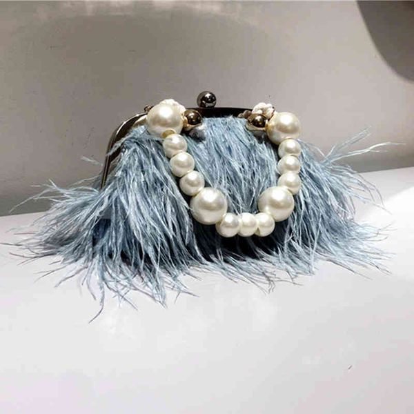 

luxury brand handle female wallet retro lux shoulder bag 2022 fashion temperament feathers pearl chain crossbody clutch