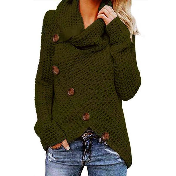 

long sleeve winter warm woman pullovers clothes solid sweater o-neck buttons 2022 fashion autumn elegant casual women sweaters, White