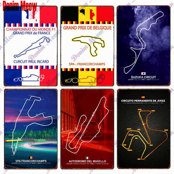 

vintage racing track metal plaque racing map metal tin sign retro f1 competition bar club man cave wall home decor