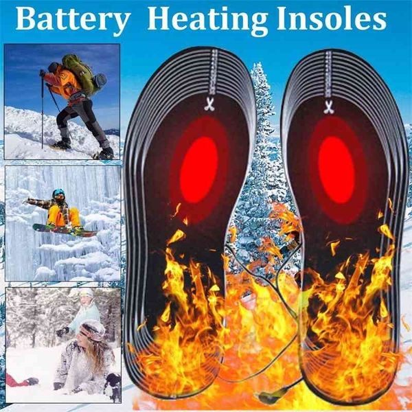 

battery heated shoe insoles electric foot warming pad feet warmer sock pad mat winter outdoor sports heating insoles winter warm 210402, White;pink