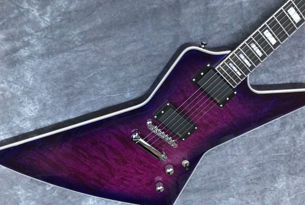 

explorer electric guitar body mahogany purpul quilted maple ebony fingerboard gold hardware , support customize