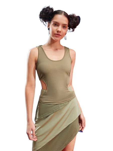 

x rl cutout tie back hooded tank 76ti#, White