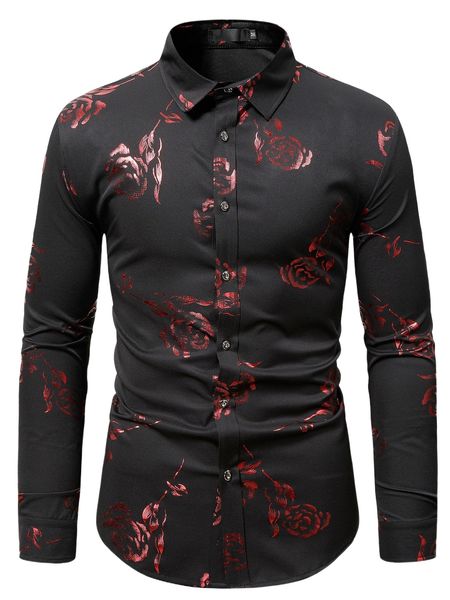 

men random rose jacquard button up shirt m0et#, White;black