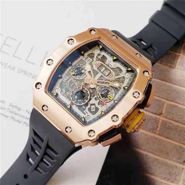 Richardmill Orologio Rms11 Data Meccanica da uomo di lusso Sport meccanico automatico di alta qualità Nero Grigio Cinturino in caucciù rosso Orologio da polso maschile in oro rosa