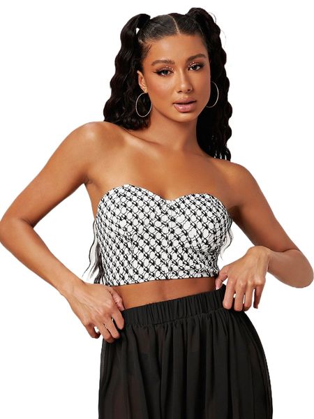 

allover print tube crop q3my#, White
