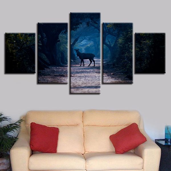 Bisonte sulla strada selvaggia Stampe su tela HD Poster Decorazioni per la casa Immagini di arte della parete 5 pezzi KIT Dipinti senza cornice