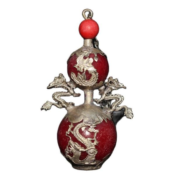 

chinese old craft package silver dragon jade snuff bottle