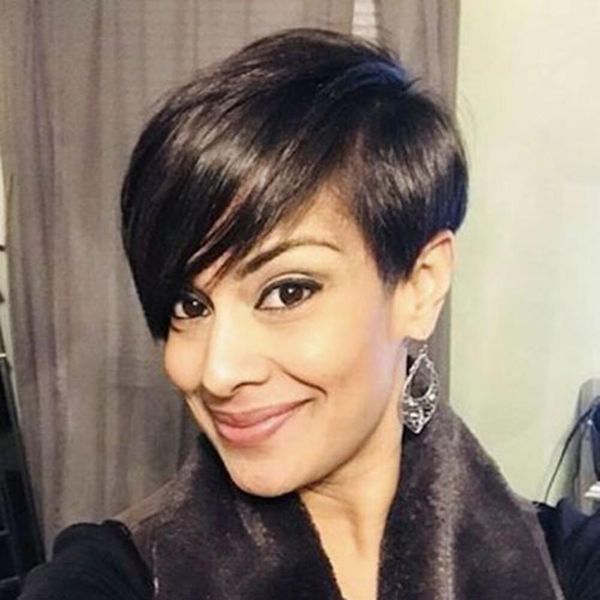

pixie short cut human hair straight wig natural black color glueless wigs brazilian remy for women full machine made wigs, Black;brown