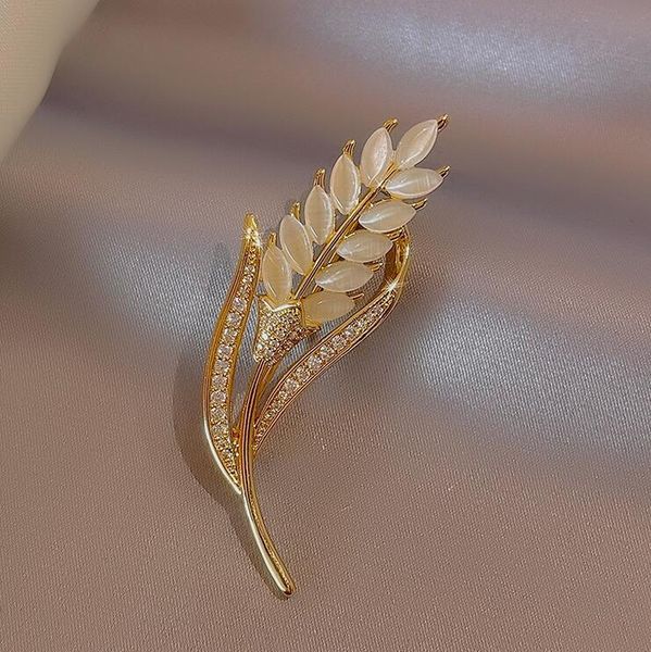 

european and american fashion flash diamond pins brooches opal wheat ear button pin clothes short-sleeved accessories ab693, Gray