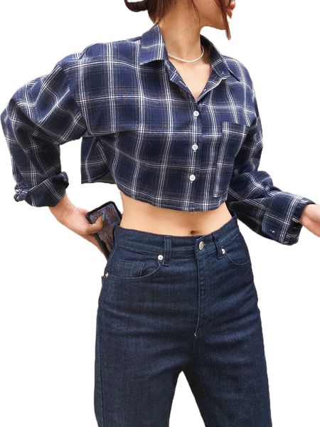 

dazy plaid button front crop blouse r4qu#, White