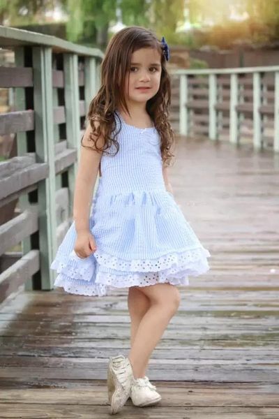 

2018 baby stripe backless bowknot dress new children lace princess dresses boutique kids clothing, Red;yellow
