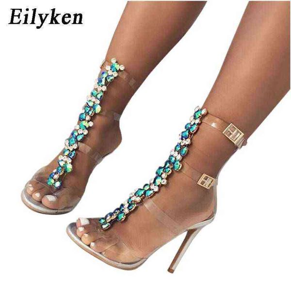 Sandalen Eilyken PVC Jelly Blue Crystal Sandalen Offene High Heels Sexy Schnallenriemen Damen Sandalen Pumps Silber Größe 35-42 220316