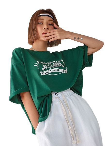 

dazy letter & graphic drop shoulder oversized tee r9cm#, White