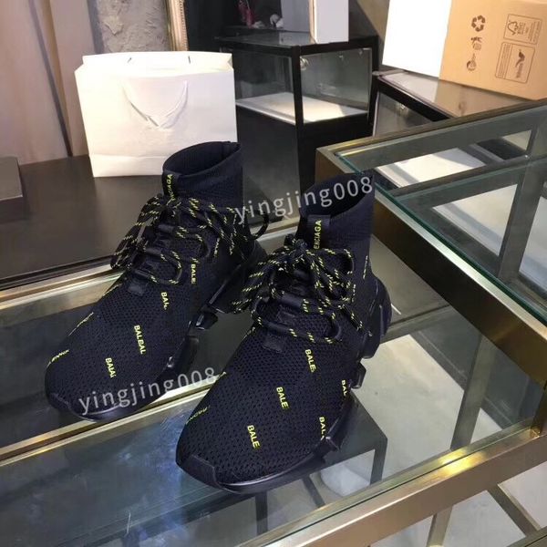 

2022 designer socks casual shoes platform men mens woman shiny knit speed trainer runner sneaker sock shoe master womens sneakers size35-45, Black