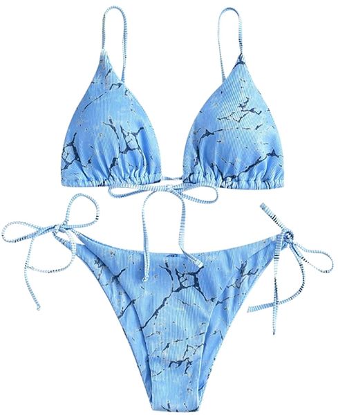 

women's ribbed floral string low waisted padded bikini set two piece swimsuit i9rx#, White;black