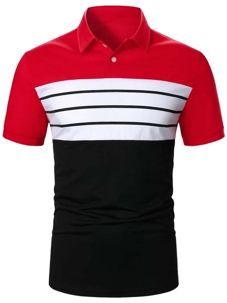 

men striped colorblock polo shirt d9pm#, White;black
