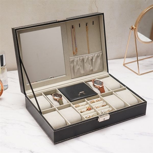 Custodie per orologi da uomo 8 scomparti con chiusura a chiave Organizer da uomo con gioielli 220624