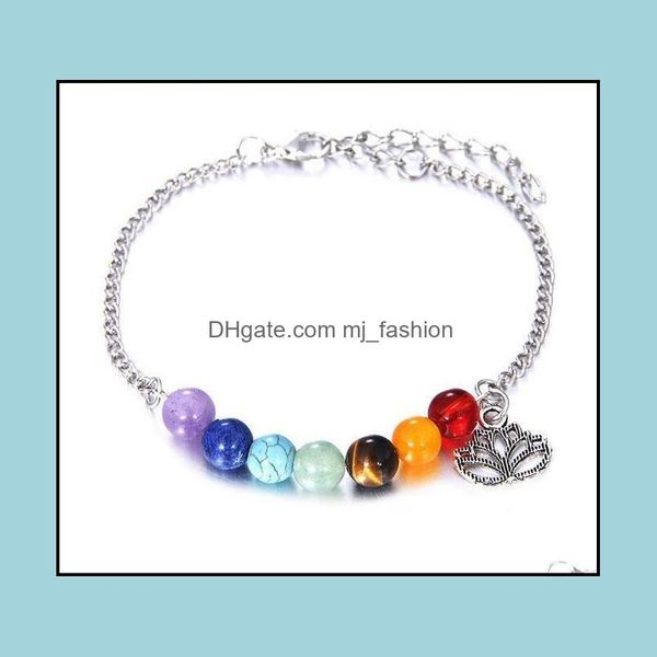 Braccialetti con perline Gioielli 7 Chakra Bracciale con perline per le donne Guarigione di cristallo Nce Perline Pietra naturale Ciondoli di loto Yoga all'ingrosso Dro