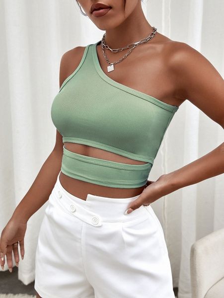

one shoulder cut out crop l71u#, White
