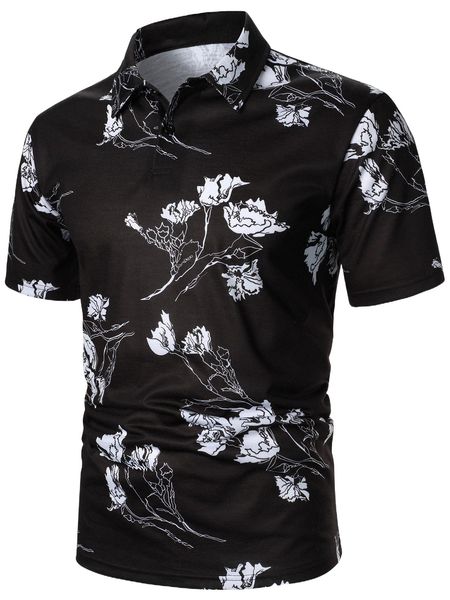 

men floral print polo shirt e9tl#, White;black