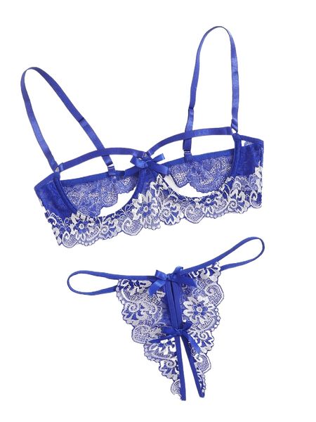 

floral lace underwire crotchless lingerie set d6qf#, Black;red