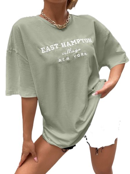 

drop shoulder letter embroidery a6ga#, White