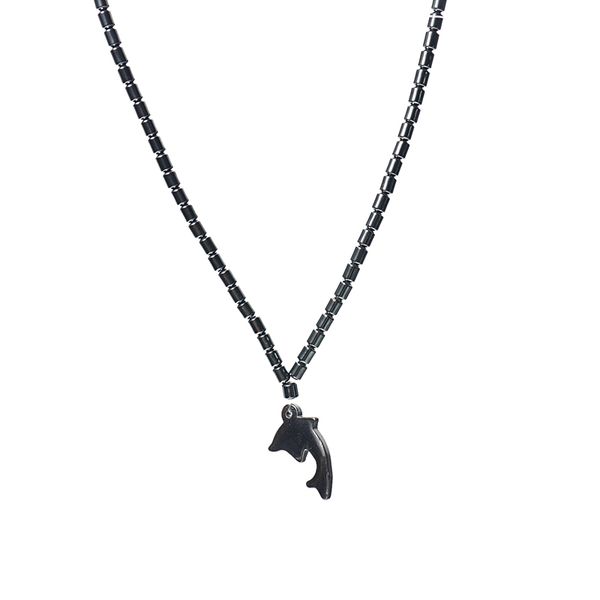 

dolphin pendant hematite necklace natural stone magnetic beads jewelry for men women, Silver