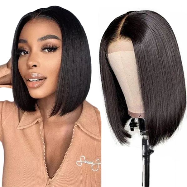 13x4 menschliches brasilianisches Straight Hair Swiss Lace Frontalperücke kurze Bob -Perücken Gagaqueen