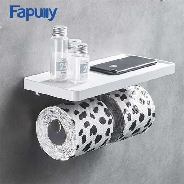 Fapully Porta Carta Igienica a Parete Acciaio Inox Doppi Ganci Porta Rotoli Portarotoli Bagno Mensola in ABS Bianco G163 T200425